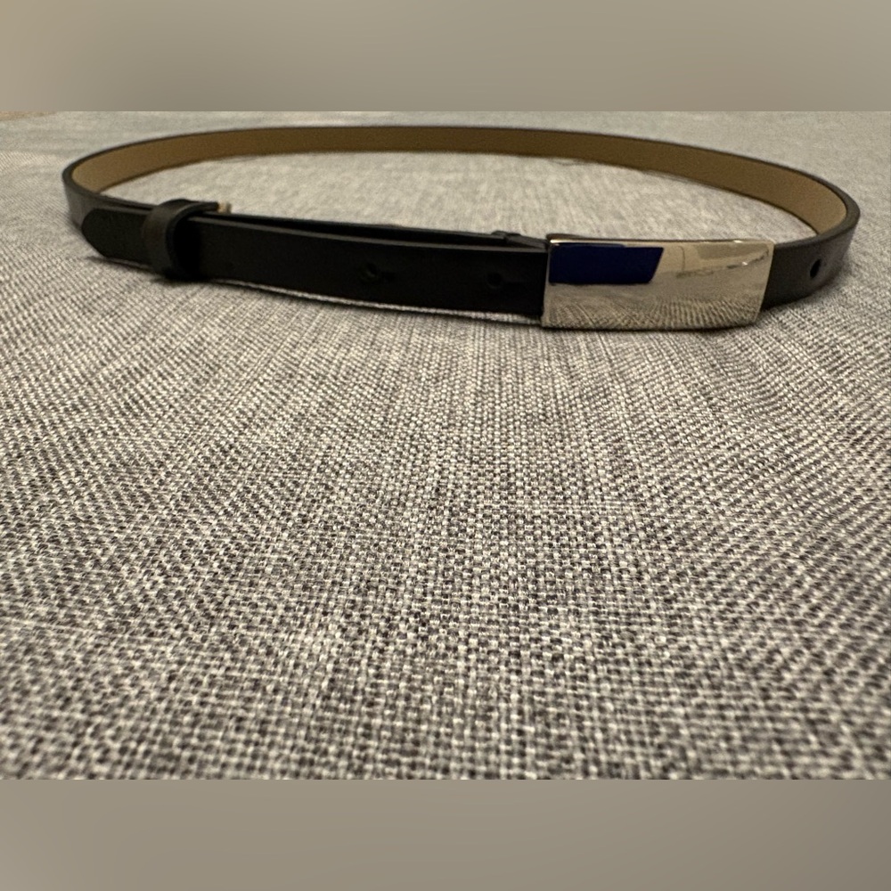 Women’s Skinny Black Belt with Chrome Buckle 37”+ Long
